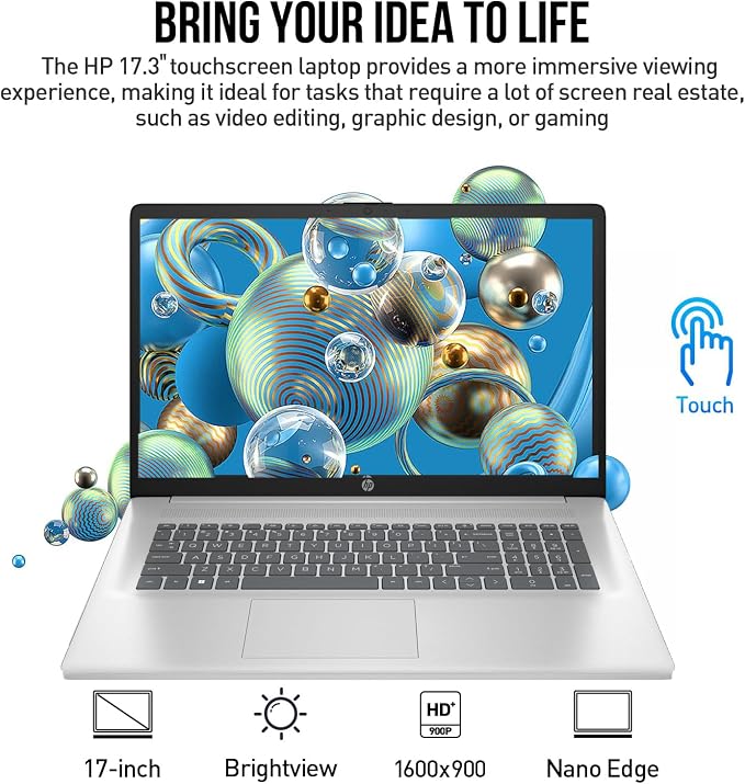 HP 17.3" Touch Laptop Computer, Intel 8-Cores i3 Processor, 8GB RAM, 512GB SSD, Ideal Laptop for Business & Students, AI Copilot, Lifetime Office 365, Windows 11 Home - Image 4
