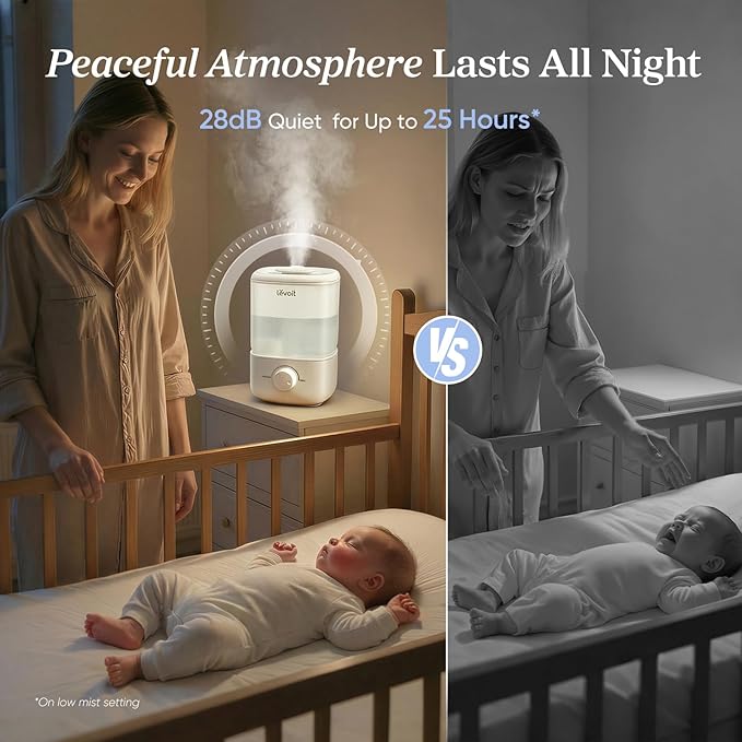 LEVOIT Top Fill Humidifiers for Bedroom, 2.5L Tank for Large Room, Easy to Fill & Clean, 28dB Quiet Cool Mist Air Humidifier for Home Baby Nursery & Plants, Auto Shut-off for Safety, 25H - Image 3