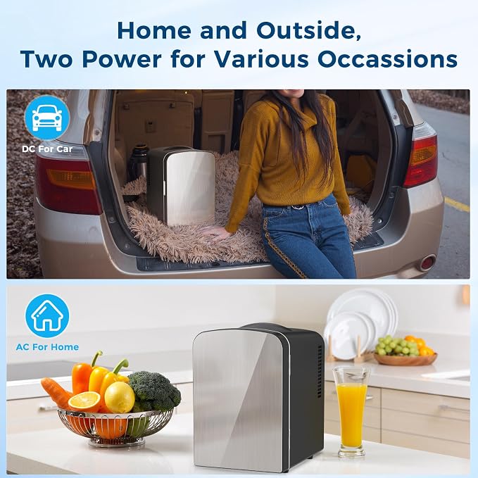 Antarctic Star Compact Refrigerator, Portable Mini Fridge, Skin Care 4L Capacity/6 Cans, for Bedroom, Car, Office & Dorm, Small Cooler for Cosmetics, Magnetic Brushed Stainless Steel Door,Black - Image 4
