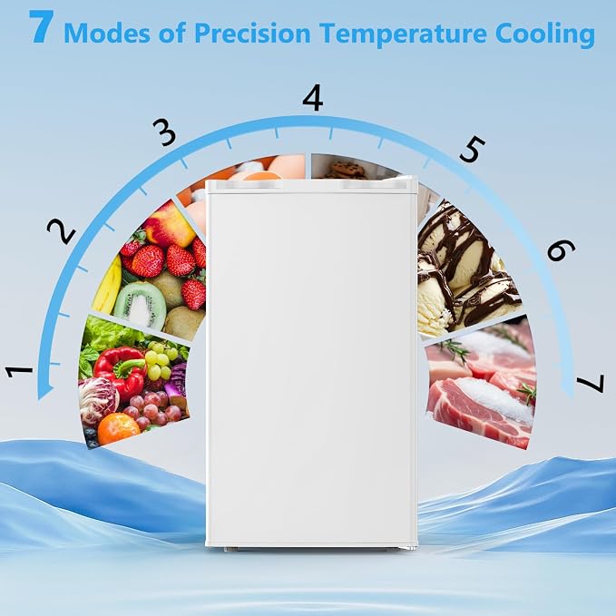 COWSAR 4.5 Cu.Ft Mini Fridge with Freezer for Bedroom Dorm, White | Single Reversible Door, Adjustable Thermostat, Energy Saving, Removable Glass Shelves, Small Refrigerator for Apartment - Image 3