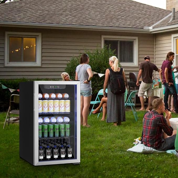 126 Can Mini Fridge, 3.2 Cu.Ft Beverage Refrigerator Glass Door | Stainless Steel Compact Drink Cooler with Reversible Door for Soda Wine Beer, Small Fridge for Home Office Bar (40-61 ℉) - Image 6
