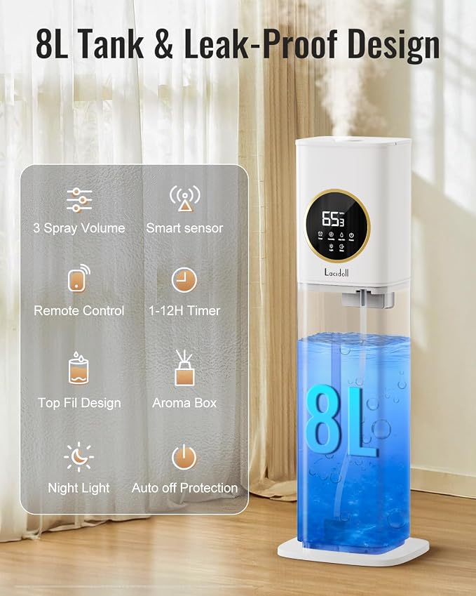 Humidifiers for Bedroom, 2.1Gal/8L Humidifier large room with Essential Oil Diffuser, Night Light, Top Fill Whole House Cool Mist Humidifiers for Plants Baby Kids Adults Greenhouse(White) - Image 3