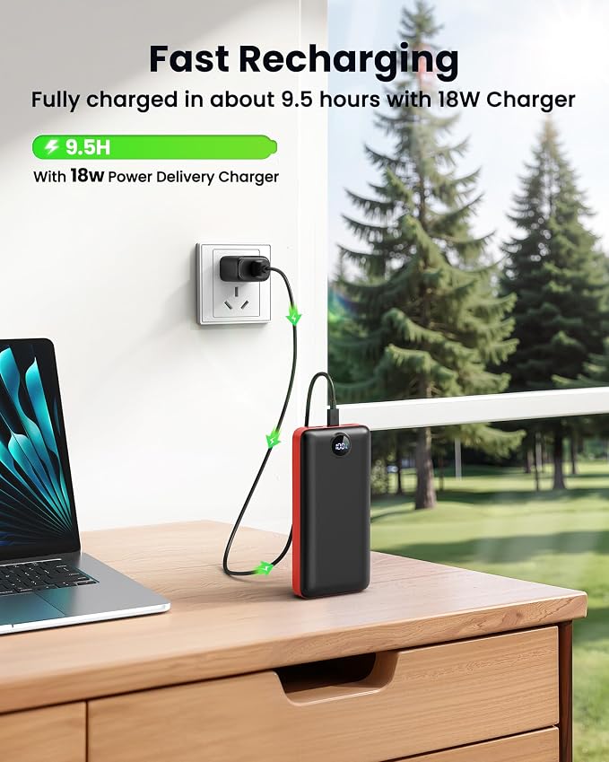 LOOPEAK Portable Charger Power Bank 50000mAh 22.5W Fast Charging Battery Bank USB C External Battery Pack with 3 Output & 2 Input Digital Display for iPhone 16/15/14/13/12, Samsung, iPad etc (Red) - Image 5