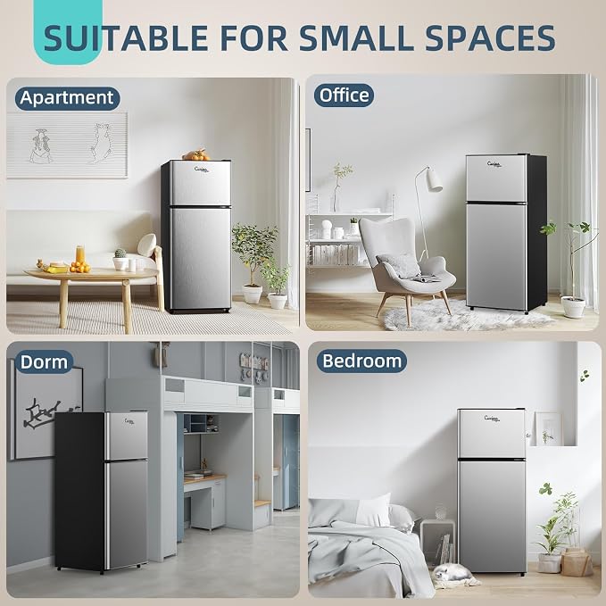 3.8 Cu Ft Mini Fridge for Bedroom Small Fridge, Small Refrigerator | 2 Door Mini Fridge with Freezer 7 Level Thermostat, LED Light, for Bedroom, Office, Dorm - Image 6