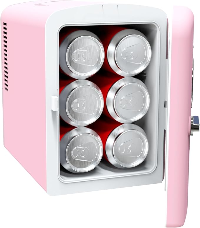 Frigidaire Retro 9-Can Mini Personal Fridge Portable Cooler for Car, Office, Bedroom, Dorm Room, or Cabin, 11.8" D x 7.1" W x 10.1" H, PINK - Image 3