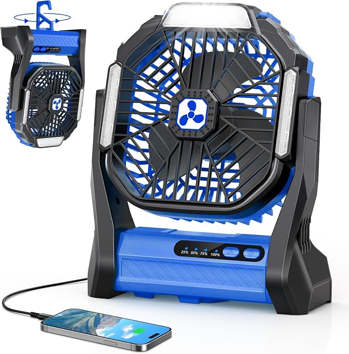 Portable Fan Rechargeable, 20000mAh Cordless Battery Powered Camping Tent Fans with SOS & LED Lantern, Small USB C Operated Outdoor Ventilador for Travel Camp Fishing Picnic Beach Home Essentials by Unknown