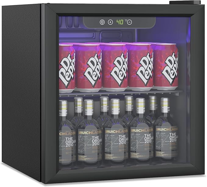 Erivess Compact Freestanding Beverage Refrigerator, 60 Can/1.3 Cubic Feet Mini Fridge with Acrylic Front Door for Soda, Beer or Wine, Under Counter Small Refrigerator with Adjustable Shelves for Home by Erivess