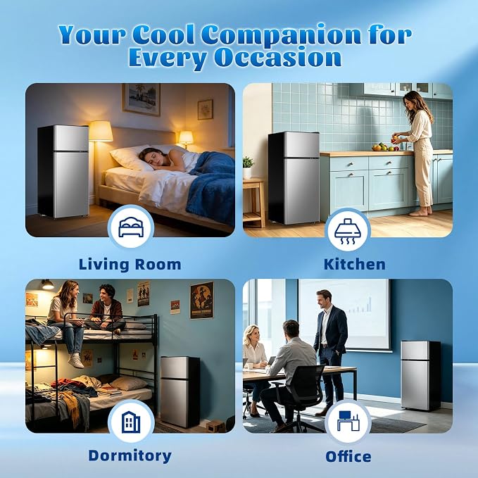 Mini Fridge with Freezer Ample Capacity 2.6 Cubic Feet Small Refrigerator with Top Freezer & 7 Adjustable Temperature 2 Door Small Fridge for Office, Dorm, Bedroom Silver - Image 9