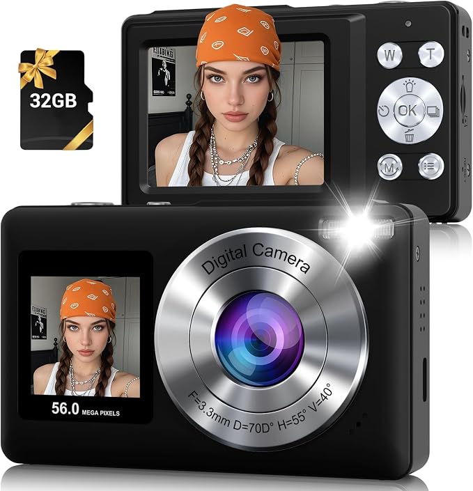 Digital Camera, 56MP 2.7K Dual-Screen Selfie Camera by SMARTKLIK