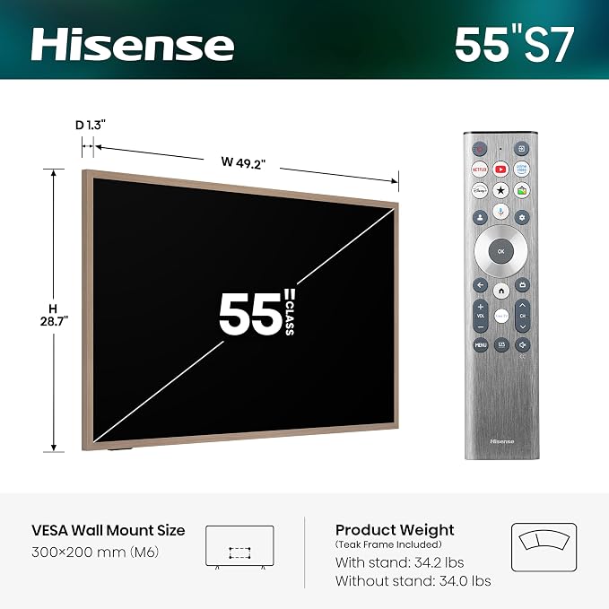 Hisense 55“ Hi-QLED S7 CanvasTV Series 4K UHD Google Smart Art TV (55S7SG, 2026 New) - 144Hz, Art Mode, Anti-Glare Panel, Dolby Vision HDR, Hi-Matte Display, Frame & UltraSlim Wall Mount Included - Image 3