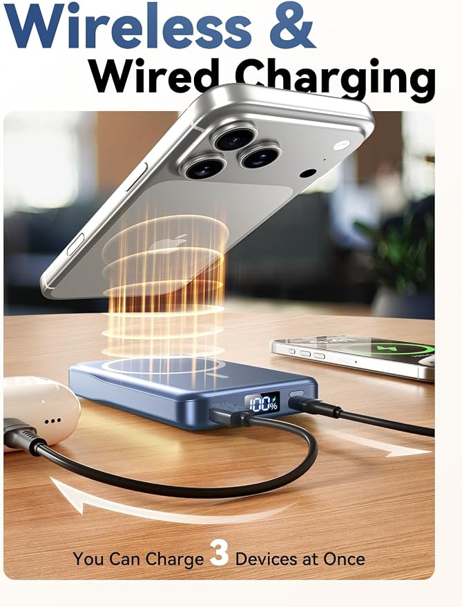 Aobbow Magnetic Portable Charger, 10000mAh for Magsafe Battery Pack, 20W Fast Charging Power Bank, Travel Essential of Wireless Charger Compatible with iPhone 17/16/15/14/13 Pro/Max/Air/Plus-DarkBlue - Image 5