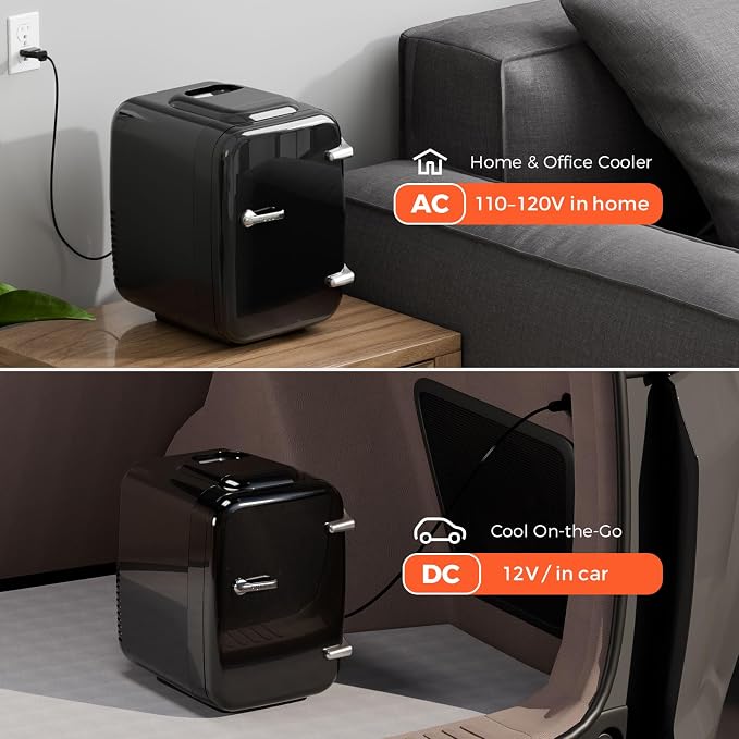 Mini Fridge for Bedroom - 4 Liter/6 Can Mini Makeup Fridge, 110V AC/ 12V DC Portable Thermoelectric Cooler&Warmer for Skincare, Drink, Cosmetic, Medicine, Small fridge for Bedroom, Office, Dorm, Car - Image 8