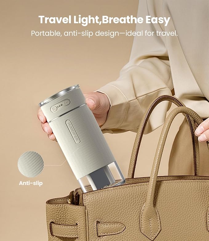 WSKEN Portable Small Humidifier for Bedroom - [Dual Nozzle Large Cool Mist] [Ambiance Lighting] [Car Smart On/Off] Ultrasonic Mini Personal Desk Air Humidifiers for Travel Office Baby Room,White - Image 7