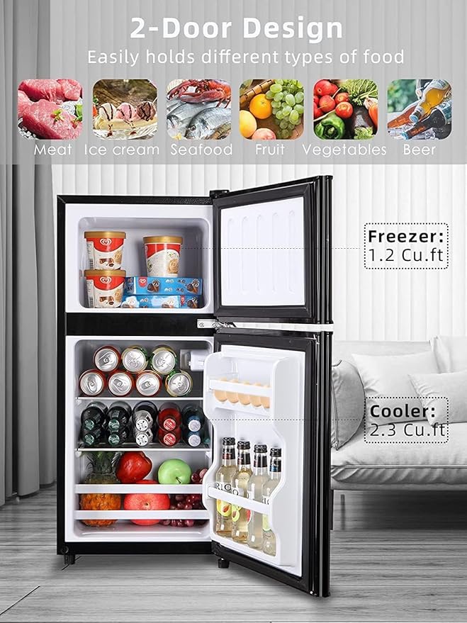 Refrigerator with Freezer 3.5 Cu.Ft Top-Freezer Compact Refrigerator Black | 7 Level Adjustable Thermostat Control, 2 Door ,Low noise,Low Power Consumption - Image 2