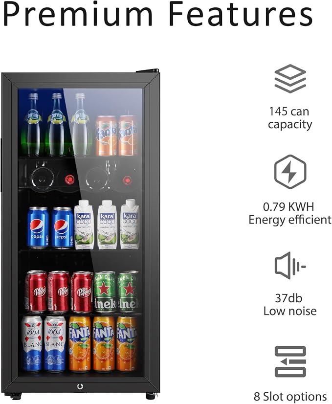 Saeoola Beverage Refrigerator, 4.5 Cu.ft Mini Fridge with Double Glass Door, Cooler for Soda, Beer or Wine for Home, Office or Bar with Adjustable Removable Shelves (Black) - Image 2
