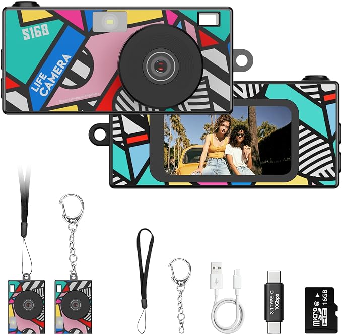 Mini Keychain Digital Camera, 1440P Video, 2MP Photos, 16GB Card, Type C by Dienspeak