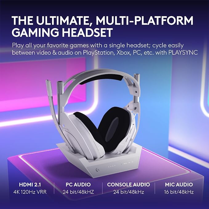 Logitech G Astro A50 X Multi-Platform Wireless Gaming Headset - White | For PS5, Xbox, PC, Switch - PLAYSYNC Video & Audio Switcher, HDMI 2.1 4K 120Hz VRR, 24bit/48kHz, <24hr Battery, 2.4GHz & BT - Image 2