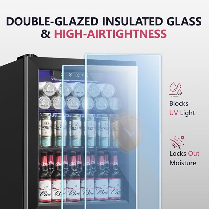Beverage Refrigerator Cooler, 16 Bottle 68 Can Mini Fridge with Glass Door, Wine Beer Freestanding Drink Fridge, Digital Temperature Control & Adjustable Shelves for Home Office, 1.7 cu.ft - Image 5