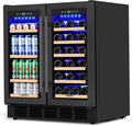30 Inch Dual Zone Wine & Beverage Refrigerator, Built-In or Freestanding Wine Fridge with Seamless Black Stainless Steel Door, Glass Door, Digital Touch Control, Holds 30 Bottles & 110 Cans by ORYMUSE