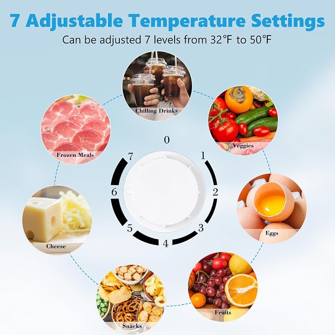 COWSAR 2.6 Cu.Ft Mini Fridge with Freezer for Bedroom Dorm, Silver | Single Reversible Door, 7 Temperature Settings, Energy Saving, 2 Removable Glass Shelves, Small Refrigerator for Apartment - Image 3