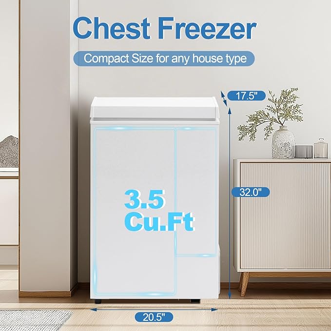 Erivess 3.0 Cu Ft Compact Chest Freezer, Mini Deep Freezer 7 Temp Settings | Energy Saving & Low Noise Free Standing Top open Door Small Freezer, Reversible Door, Removable Shelves, Small freezer, Home - Image 2