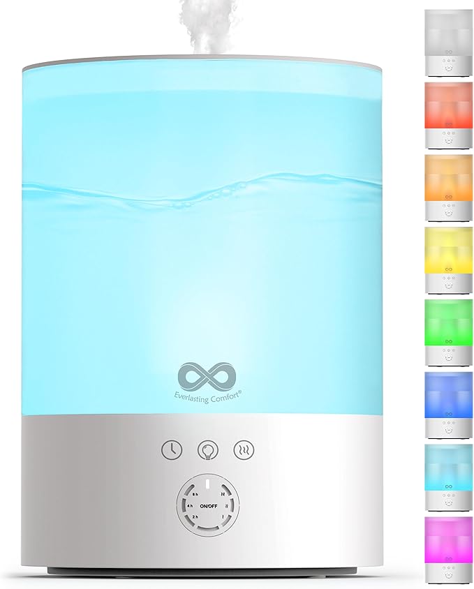 Everlasting Comfort 2.5L Top Fill Humidifier for Bedroom – Quiet, Easy to Fill & Clean, 24HR Runtime, Night Lights, Timer, Ultrasonic Cool Mist, Auto Shut-Off, Essential Oil Diffuser - White by EverlastingComfort