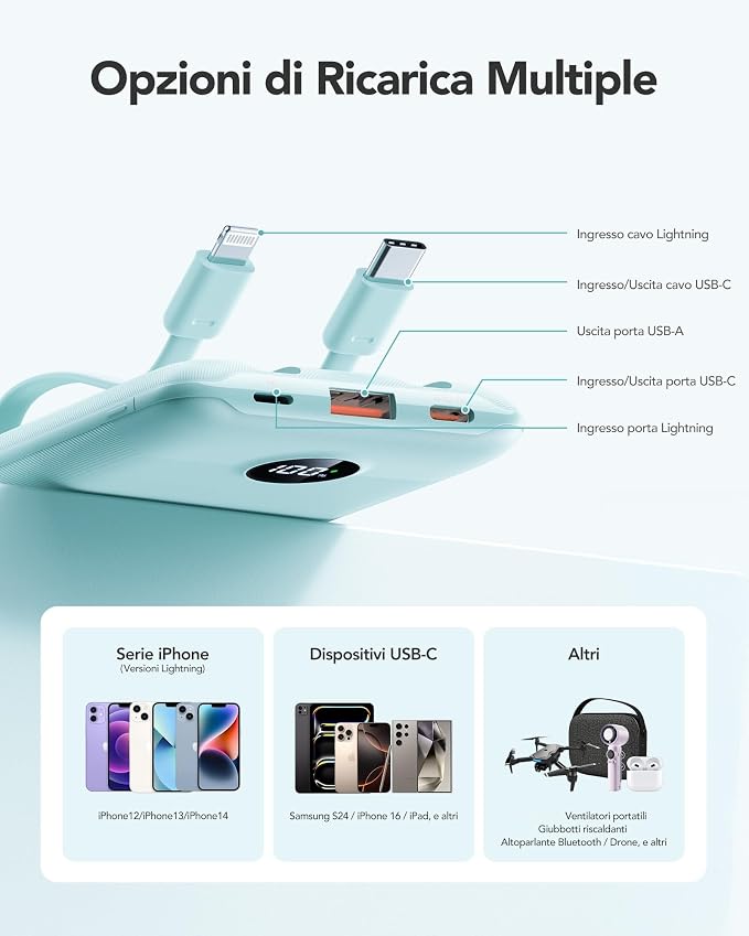 Mini Portable Charger with Built-in Cables 20W Fast Charging Power Bank USB-C Small Battery Pack 10000mAh Travel Essential Slim Battery for iPhone 17/16/15/14, Samsung 25/24, and More - Image 5