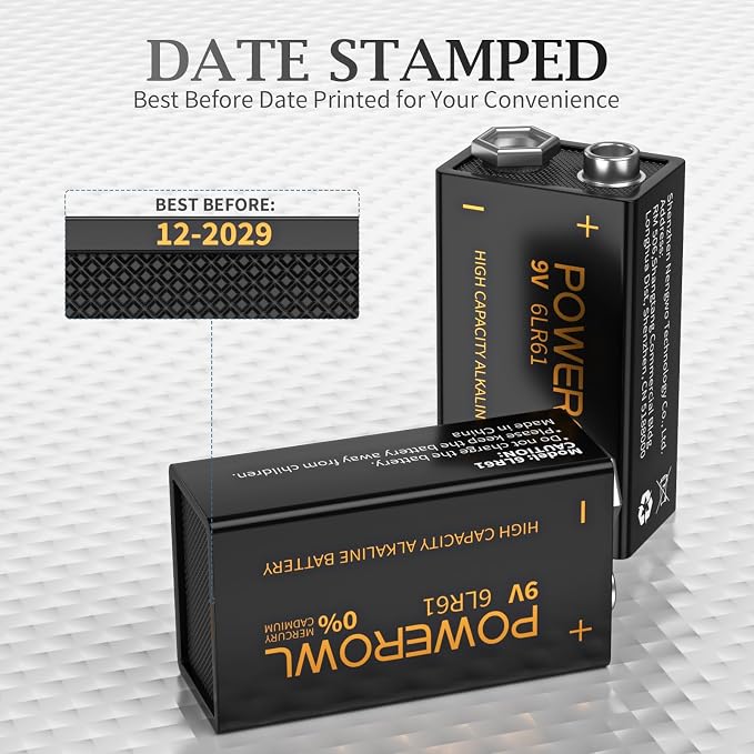 POWEROWL High Capacity 9V Batteries 8 Pack, Alkaline 9 Volt Battery 6LR61 - Image 5
