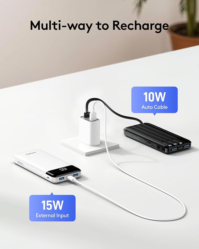 Orfeika Portable Phone Charger, 10000mAh Portable Charger Power Bank with Built-in Cables, Travel Essential Battery Pack Compatible with iPhone, Samsung, Google, iPads, Tablets, etc - Image 5