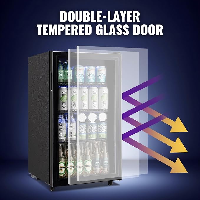 3.5 Cu.ft Beverage Refrigerator Cooler, Mini Fridge with Glass Door for Beer Soda or Water, Small Drink Cooler Machine Clear Front Removable Shelves perfect for Home, Bar, Office - Image 5