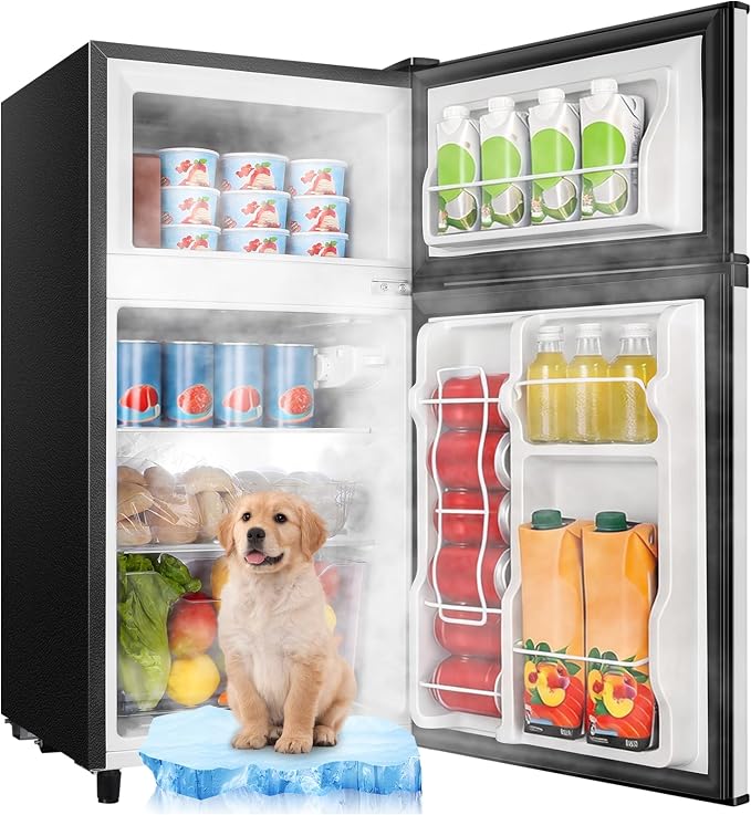100L Silver Mini Fridge With Freezer Compact Refrigerator for Dorm | Freestanding Fridge with 7 Level Adjustable Thermostat, Removable Shelves, Fast Cooling, Low Consumption by WANAI%C2%AE