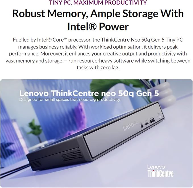Lenovo ThinkCentre neo 50q Gen 5 Mini Desktop, Intel Core i5-13420H, 16GB | 512GB PCIE SSD, Wi-Fi 6E, BT 5.3, dual display, USB-C, Win 11 Pro, compact for office & remote work - Image 3
