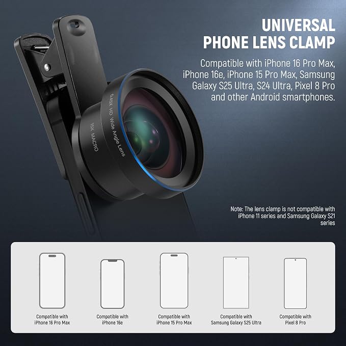 NEEWER Basics 2 in 1 Phone Camera Lens Accessories Kit, HD 0.45x Wide Angle + - Image 6