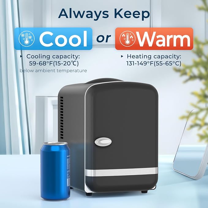 Antarctic Star 4L/6 Cans Compact Refrigerator,Portable Mini Fridge Skin Care,Cooler and Warmer for Bedroom,Car,Office & Dorm, Small Cooler for Cosmetics/Beverage/Food,BLACK - Image 3