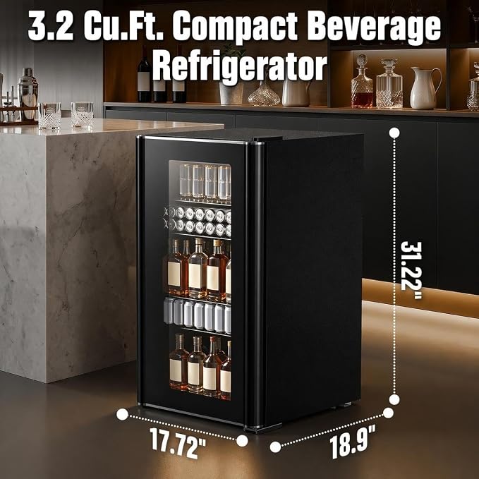 COWSAR 3.2 Cu. Ft. Beverage Refrigerator, Up to 130 Cans or 26 Bottles - Image 3