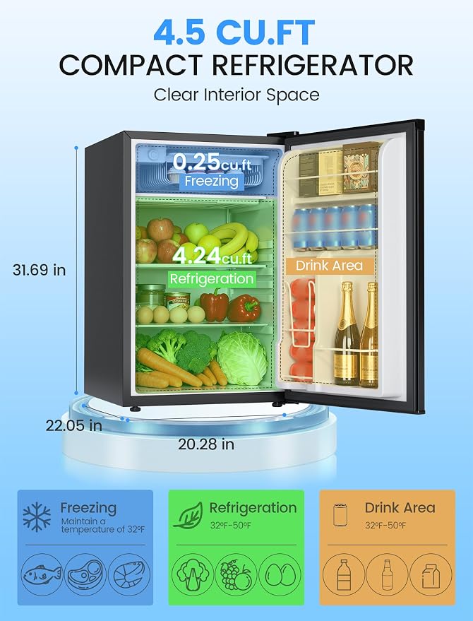 COWSAR 3.1 Cu.ft Mini Dorm Fridge for Bedroom Apartment Office, Black | Reversible Single Door, Adjustable Thermostat, Energy Saving, Remove Glass Shelves, Compact Small Fridge for College Dorm - Image 2