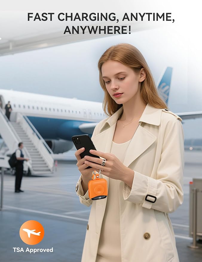 Portable Charger, 10000mAh 22.5W Fast Charging Power Bank with Built-in Cables, Travel Essentials Battery Pack with LED Display for iPhone, Portable iWatch Charger for 11/10/9/8/7/6/5/SE/Ultra Orange - Image 8