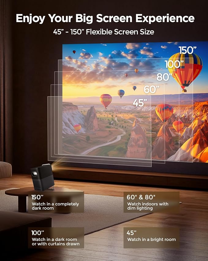 TCL A1s Smart Projector 4K Support, Compatible with Google TV & Netflix, WIFI and Bluetooth, Auto Focus Keystone, Native 1080p, 16W Dolby Audio, Movie Projector for Home Theater with Portable Case - Image 8