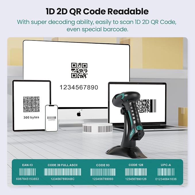 Wireless Barcode Scanner with Stand, Industrial 1D 2D QR Bluetooth Barcode - Image 7