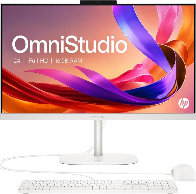 HP OmniStudio 24" Full HD All-in-OneDesktop Computer, 16GB DDR5 RAM, Intel Quad-Cores, 128GB SSD, WiFi6, Keyboard & Mouse, Windows 11 by Unknown