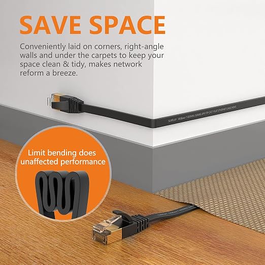 Cat7 20FT Ethernet Cable Flat-Black-10Gbps-600Mhz Internet Network Cord - Image 4