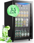 Beverage Refrigerator Cooler 3.5 Cu.Ft 120 Can Small Fridge Black | Large Capacity with Glass Door, LED Light & Adjustable Shelves for Soda Beer Wine, Perfect for Home Bar Office by WANAI%C2%AE