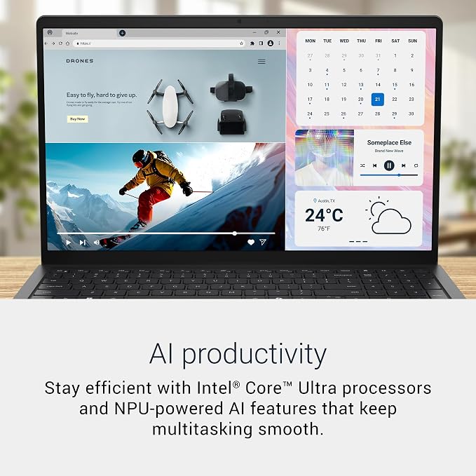 Dell 15.6 Laptop, FHD, Intel Core Ultra 5 225U, 16GB RAM, Windows 11 Home | Anti-Glare 300 Nits WVA, Intel Graphics, DDR5, 512GB SSD, Backlit Keyboard, Wi-Fi 6, Carbon Black, Business Ready, D15260 - Image 4