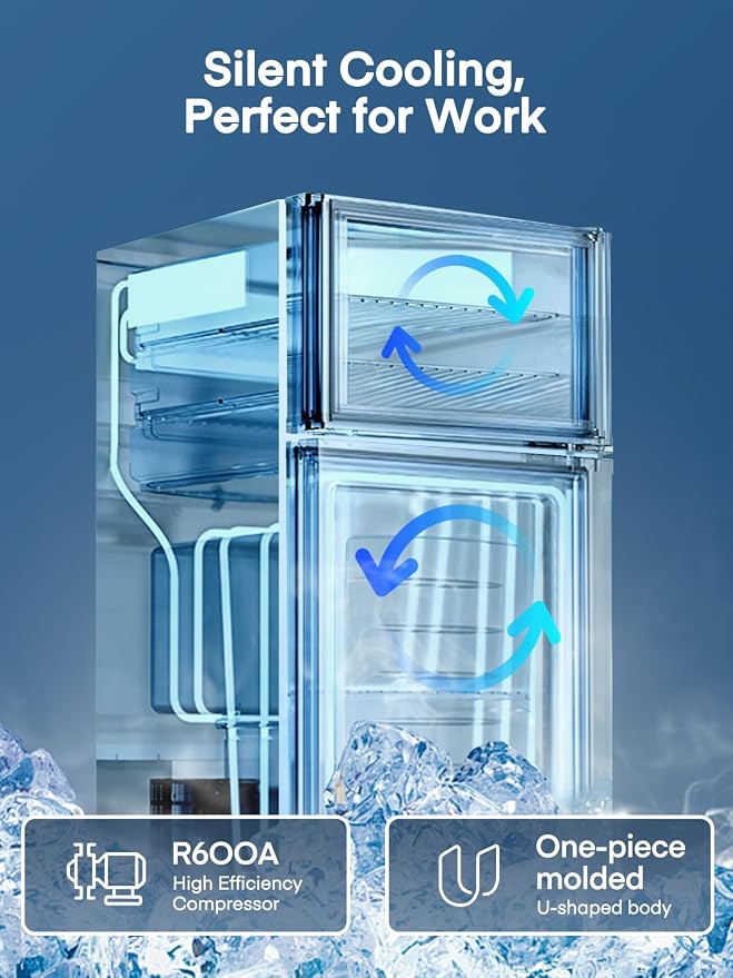 Mini Fridge with Freezer for Bedroom, 3.1 Cu.ft Double Doors Small Refrigerator with Ice Tray, Removable Shelves, Temperature Control Mini Refrigerator for Dorm and Office - Image 6