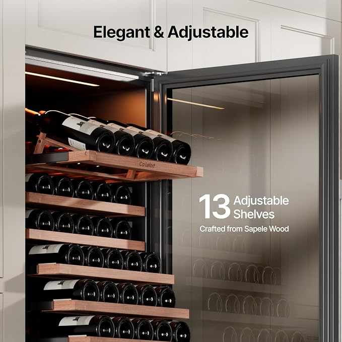 Ca'Lefort 24 Inch Dual Zone Wine Fridge, 155 Bottle Built-In Wine Cooler | 69-Inch Tall Wine Cellar, Quiet Inverter Compressor, 40-65°F Temperature Control, Display Shelf, Glide-Out Shelves & Drawer - Image 5