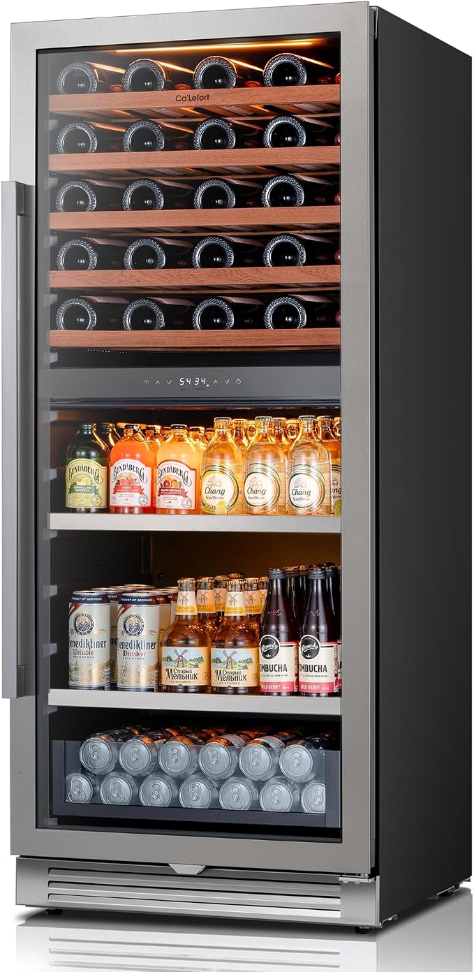 Ca'Lefort 24 Inch Dual Zone Wine & Beverage Center, 112 Can & 40 Bottle | 55-Inch Tall Wine Cellar, Quiet Inverter Compressor, Precise 40-65°F Temperature Control, Glide-Out Shelves & Storage Drawer by CaLefort