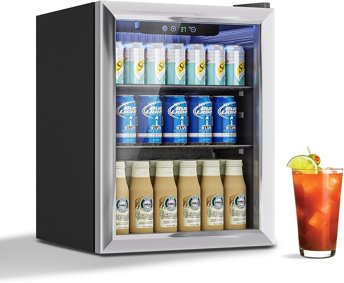 Stopasd Beverage Refrigerator Cooler, 1.7 Cu.Ft/76 Can Drink Fridge with Adjustable Shelves & Glass Door for Soda Wine Beer, Quiet Undercounter Small Fridge for Home/Office/Bar/Garage(37°-61℉), Black by Stopsad