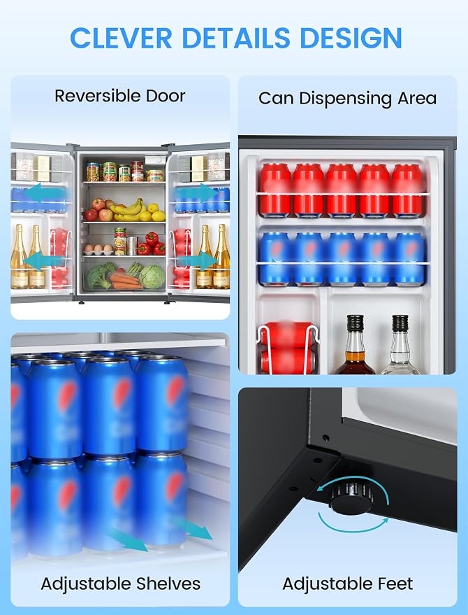 COWSAR 4.4 Cu.Ft Mini Fridge without Freezer for Bedroom, Black | Single Reversible Door, Adjustable Thermostat, Energy Saving, Removable Glass Shelves, Small Refrigerator for Office Dorm - Image 5