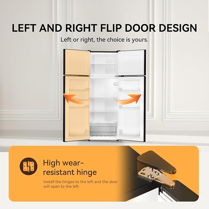 7.4 Cu.Ft. Refrigerator with Freezer, 2 Door Top Freezer Apartment Size Fridge, 25.0" W x 24.6" D x 60.7" H Compact Fridge with Adjustable Thermostat, 37dB Quiet for Office, Dorm, Home - Image 7