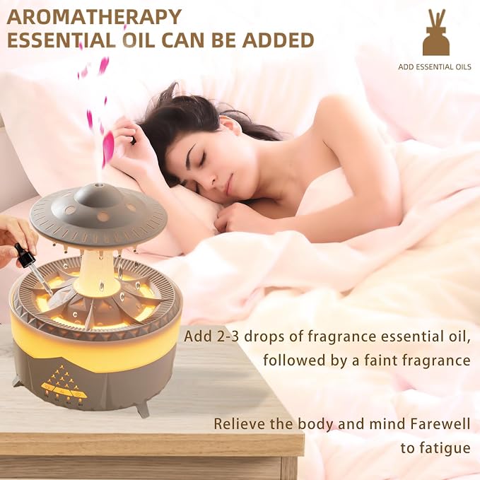 Raindrop Humidifier for Bedroom Large Room -Air Humidifiers and Aromatherapy Diffuser,Ultrasonic humidifier,Quiet humidifier with Ambient Light & 4 Timer,Waterless Auto Off (No remote control) - Image 2